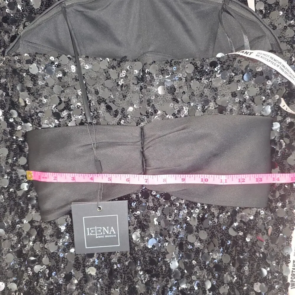 Ieena Mac Duggal Black Strapless Sequin Evening Gown With Bow Sz 6 NWT - Picture 6 of 10